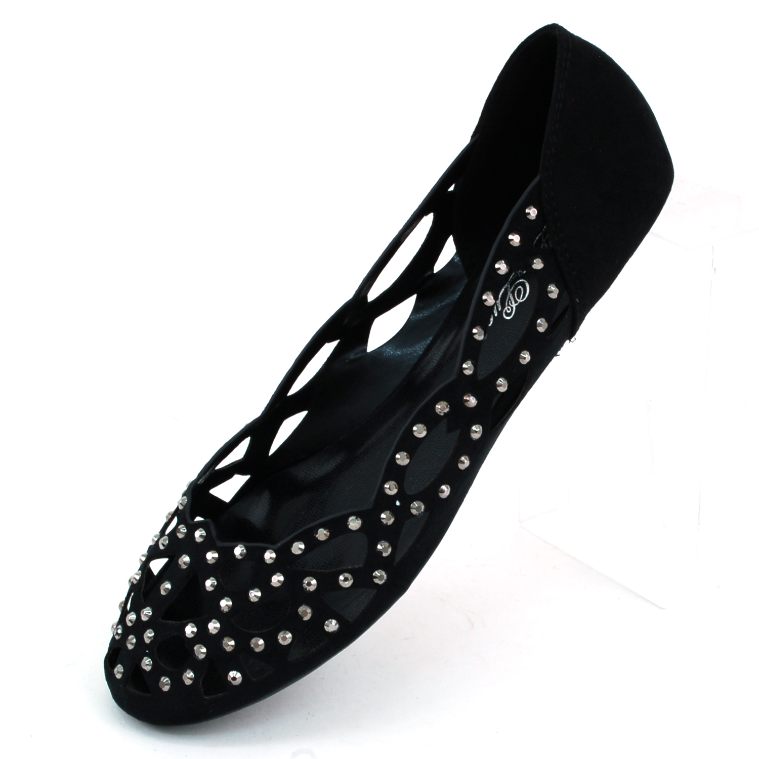 Womens Velvet Ballet Flats Slip On Shoes Rhinestones & Cut Out Design 6